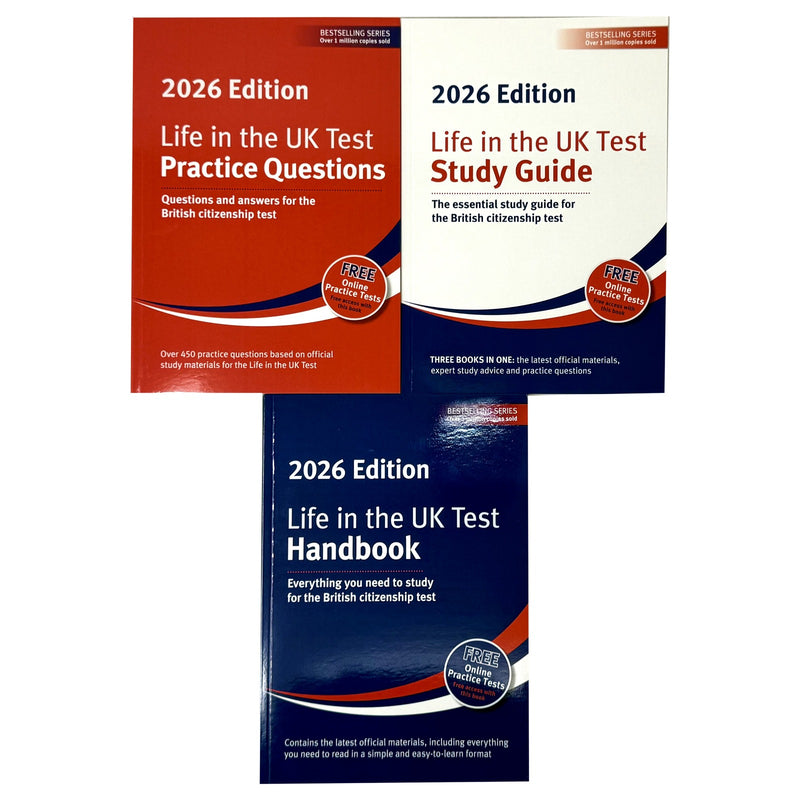 Life in the UK Test 2026 collection set by Henry Dillon and Alastair Smith, includes practice questions, handbook, and study guide.