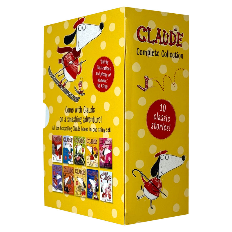 Set of 10 "Claude Complete Collection" books by Alex T. Smith, featuring colorful illustrations from the Hodder LTD series.