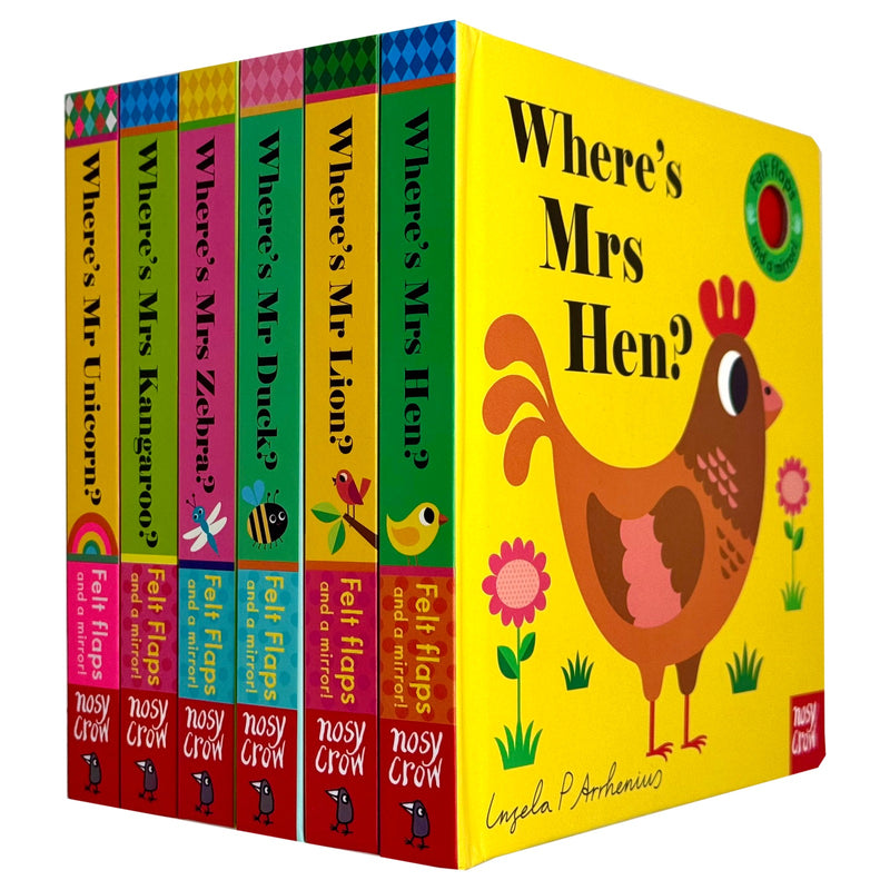 Felt flaps and mirror from Ingela P Arrhenius Series 6 Books Collection set for ages 0-2, featuring colorful illustrations on a board book.
