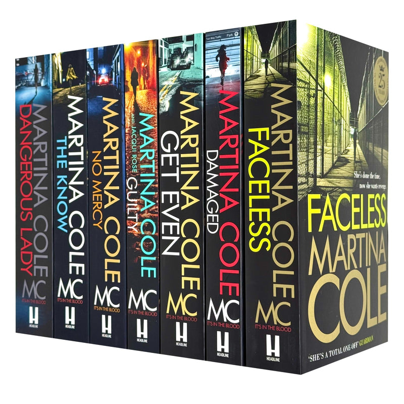 Seven Martina Cole fiction paperback books set, including Dangerous Lady and Faceless, displayed together with damaged covers.