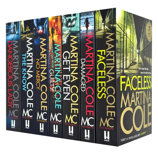 Seven Martina Cole fiction paperback books set, including Dangerous Lady and Faceless, displayed together with damaged covers.