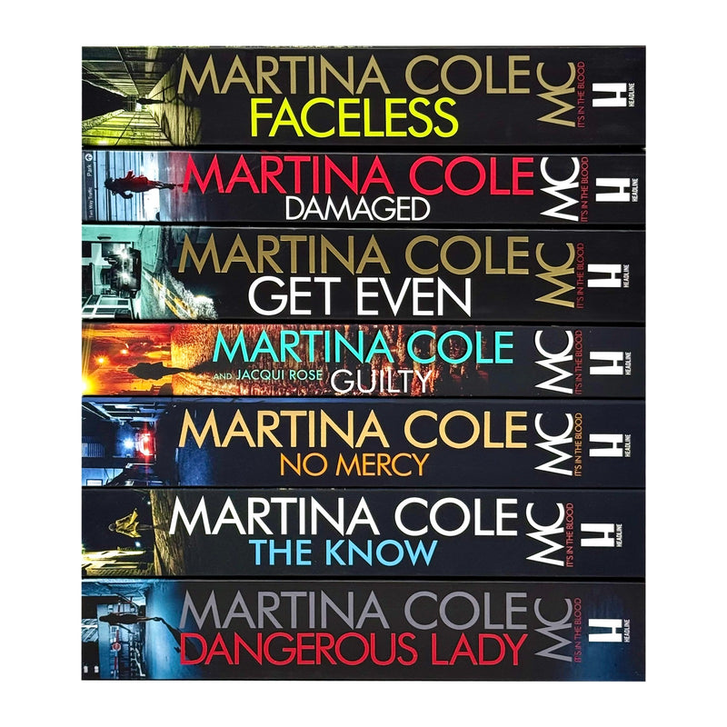 Seven Martina Cole fiction paperback books set including Dangerous Lady and Faceless, featuring gripping crime stories.