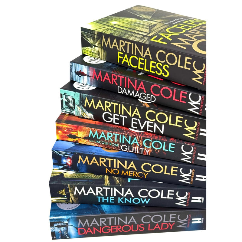 Martina Cole collection of 7 paperback fiction books including Dangerous Lady, Faceless, and Get Even, with visible book covers.