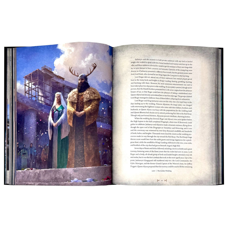 Hardcover of "The Rise of the Dragon" by George R. R. Martin and Elio M. García Jr, featuring illustrated history of Targaryen dynasty.