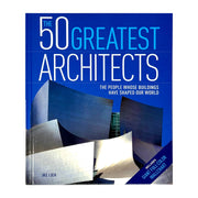 Hardcover book titled "The 50 Greatest Architects" by Ike Ijeh, featuring architectural designs and images on the cover.