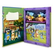 Bluey Tattle Tales 12-page storybook with four Bluey figurines for ages 3-5, featuring colorful illustrations and playful scenes.