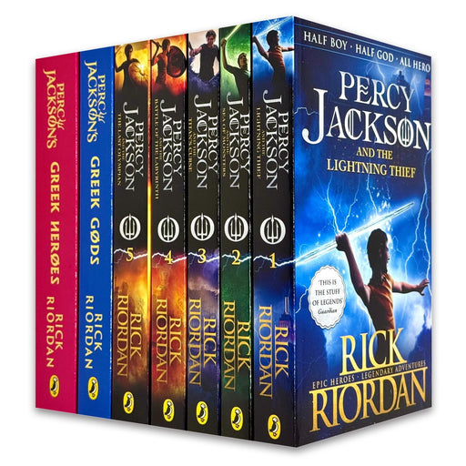 Percy Jackson & The Olympians 7-book collection set by Rick Riordan in paperback, featuring fantasy fiction by Puffin.
