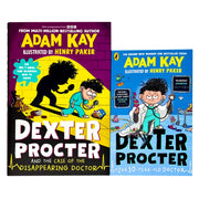 Two hardback books from the Dexter Procter series by Adam Kay, featuring medical adventures for ages 9–12, Puffin edition.