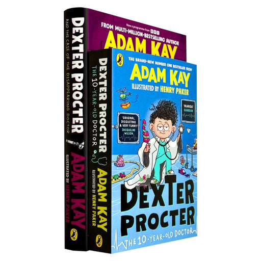 Two hardback books from the Dexter Procter Series by Adam Kay, medical adventures for ages 9–12, Puffin brand.