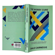 Book cover of "The Worry Cure" by Dale Carnegie, published by Rupa Publications, featuring a calming design and bold title text.