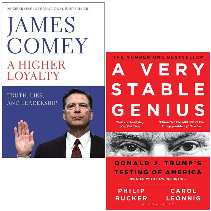 Collection of two paperback non-fiction books by James Comey, Donald Trump, Carol Leonnig, and Philip Rucker, published by Pan/Bloomsbury.