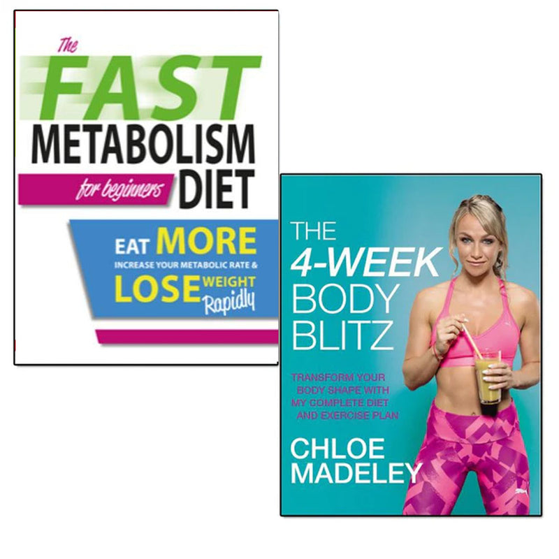 Two paperback books from the Fast Metabolism Diet collection by lota & Chloe Madeley, featuring diet tips and health advice.