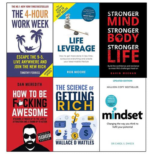 4-Hour work week, Life leverage, Stronger Mind, How to be f*cking awesome, The Science of Getting Rich and mindset 6 Books Collection Set - The Book Bundle