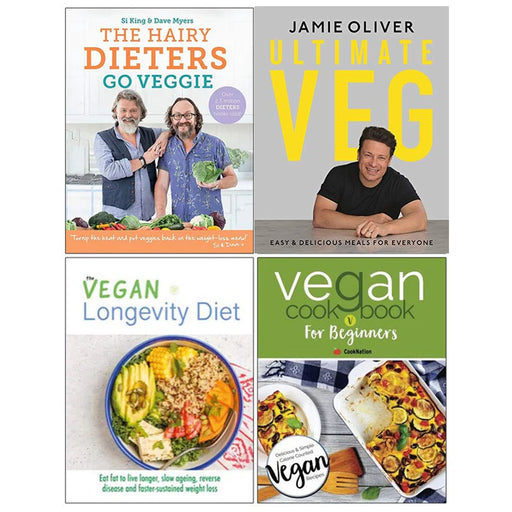 The Hairy Dieters Go Veggie, Ultimate Veg Jamie Oliver [Hardcover], The Vegan Longevity Diet, Vegan Cookbook for Beginners 4 Books Collection Set - The Book Bundle