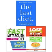 Set of three paperback books from Iota's The Last Diet series on fast metabolism diet for beginners, with blue and white covers