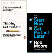 Paperback book set of "Thinking, Fast and Slow" by Daniel Kahneman and "Start Now. Get Perfect Later" by Rob Moore, featuring non-fiction titles.