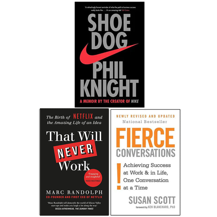 Shoe Dog, That Will Never Work & Fierce Conversations 3 Books Collection Set - The Book Bundle