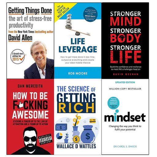 Getting Things Done, Life Leverage, Stronger Mind, How to be Fucking Awesome, The Science of Getting Rich 6 Books Collection Set - The Book Bundle
