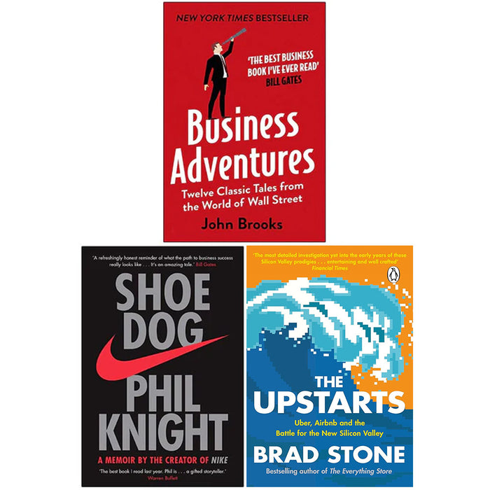 Business Adventure, Shoe Dog ,The Upstarts 3 Books Collection Set - The Book Bundle
