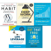 Power of habit, productivity project, deep work, eat that frog, life leverage 5 books collection set - The Book Bundle