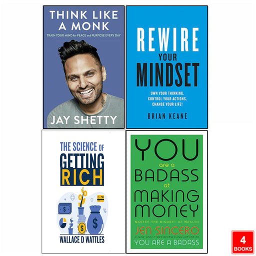 Think Like a Monk, Rewire, The Science of Getting Rich & You Are a Badass 4 Books Collection Set - The Book Bundle
