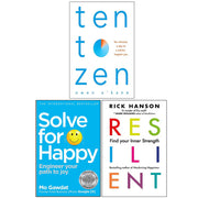 Set of three paperback books by Owen O'Kane including "Ten to Zen," "Solve for Happy," and "Engineer Your Path to Joy, blue covers