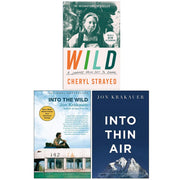 Three paperback non-fiction books by Cheryl Strayed and Jon Krakauer from Atlantic Books, including Wild, Into the Wild, and Into Thin Air.