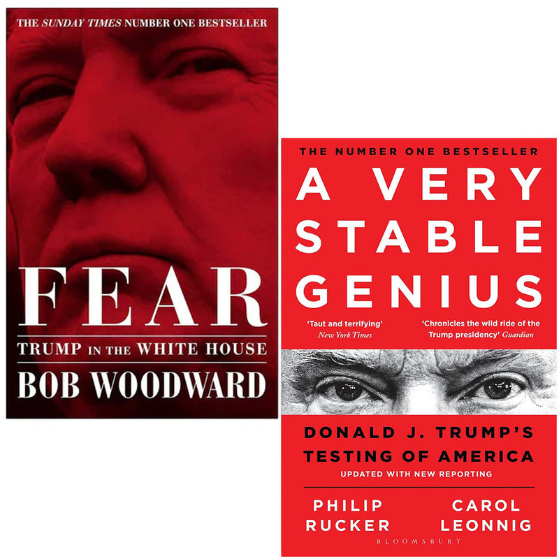 Fear: Trump in the White House and A Very Stable Genius book set by Carol D. Leonnig and Philip Rucker, paperback collection.