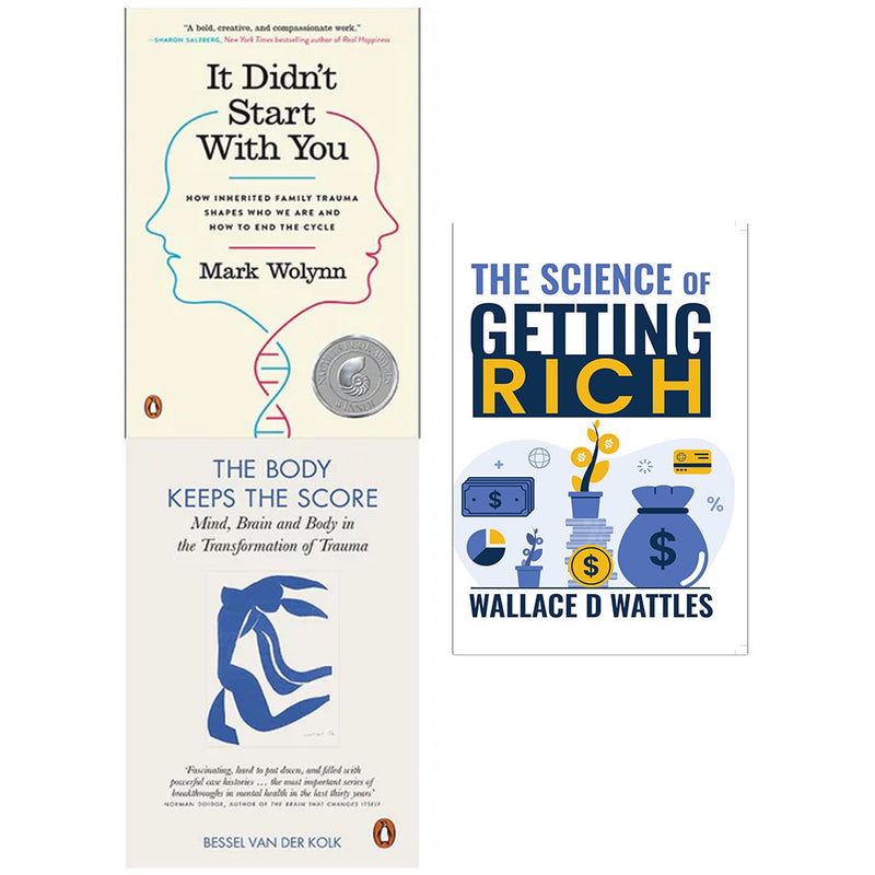 Three paperback nonfiction books by Mark Wolynn, Bessel van der Kolk, and Brian Keane on psychology and personal development, from Penguin Books.
