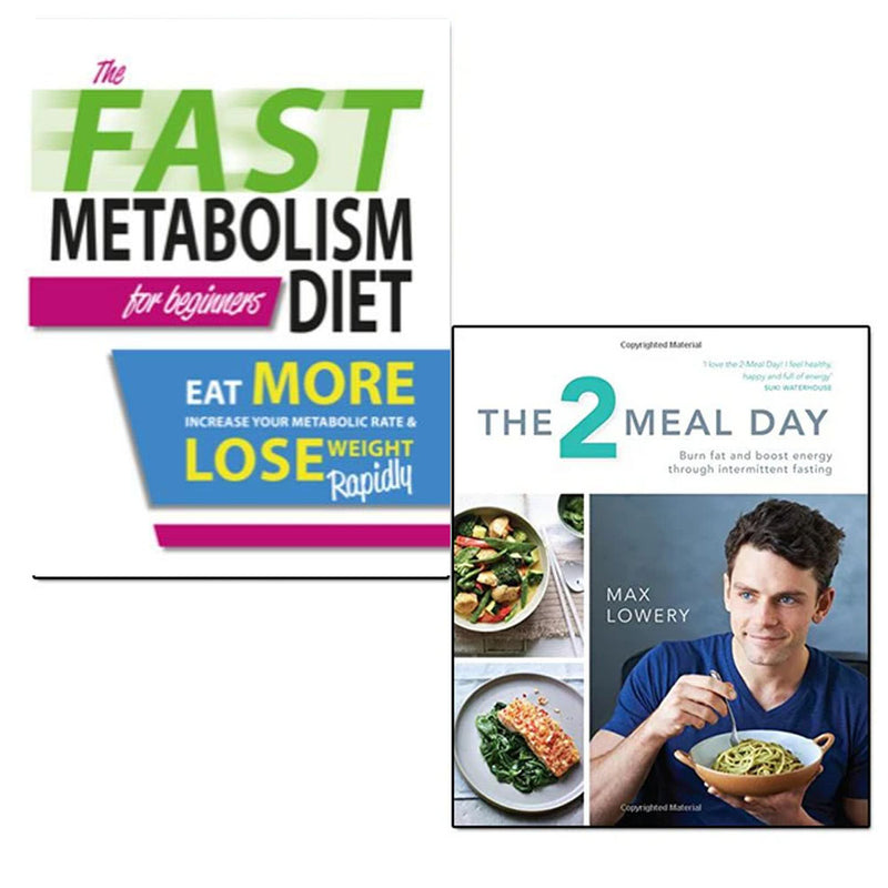 Two paperback books from the Fast Metabolism Diet for Beginners by Lota and Max Lowery, featuring diet guides and meal plans.