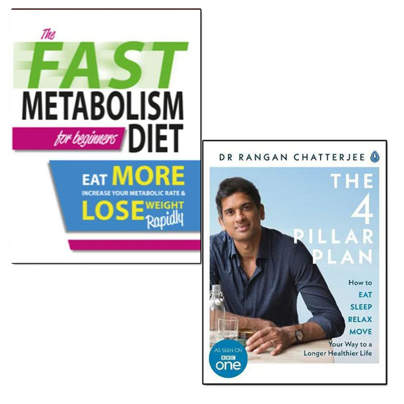 Two paperback books titled "The 4 Pillar Plan" and "The Fast Metabolism Diet for Beginners" by Dr. Rangan Chatterjee, part of the lota collection.