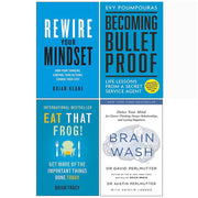 Collection of four paperback non-fiction books by Brian Keane and Evy Poumpouras, including Rewire Your Mindset and Eat That Frog.