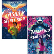 Collection of two books by Jasbinder Bilan: Asha & the Spirit Bird and Tamarind & the Star of Ishta, featuring colorful book covers.