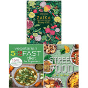 Set of three vegan and vegetarian recipe books by Romy Gill and Roli Books featuring street food, fasting diets, and more.
