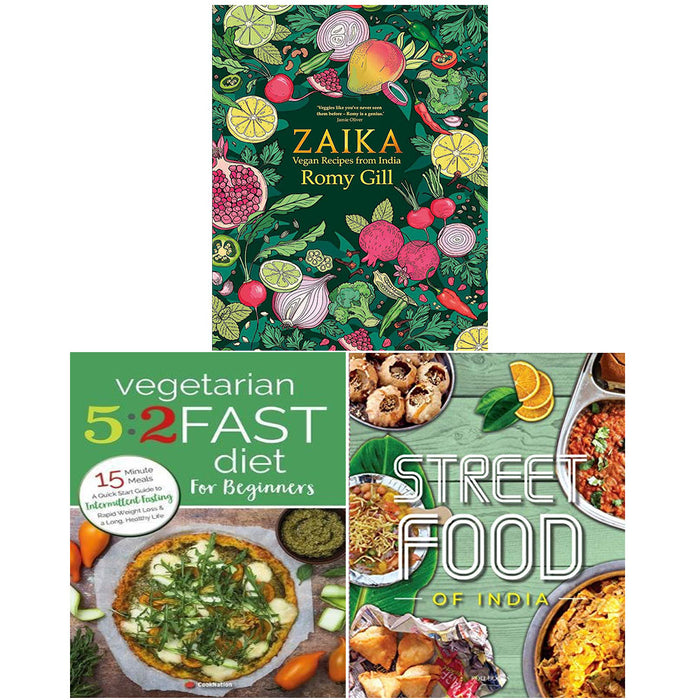 Zaika: Vegan recipes[Hardcover], Vegetarian 5:2 Fast Diet, Street Food 3 Books Set - The Book Bundle