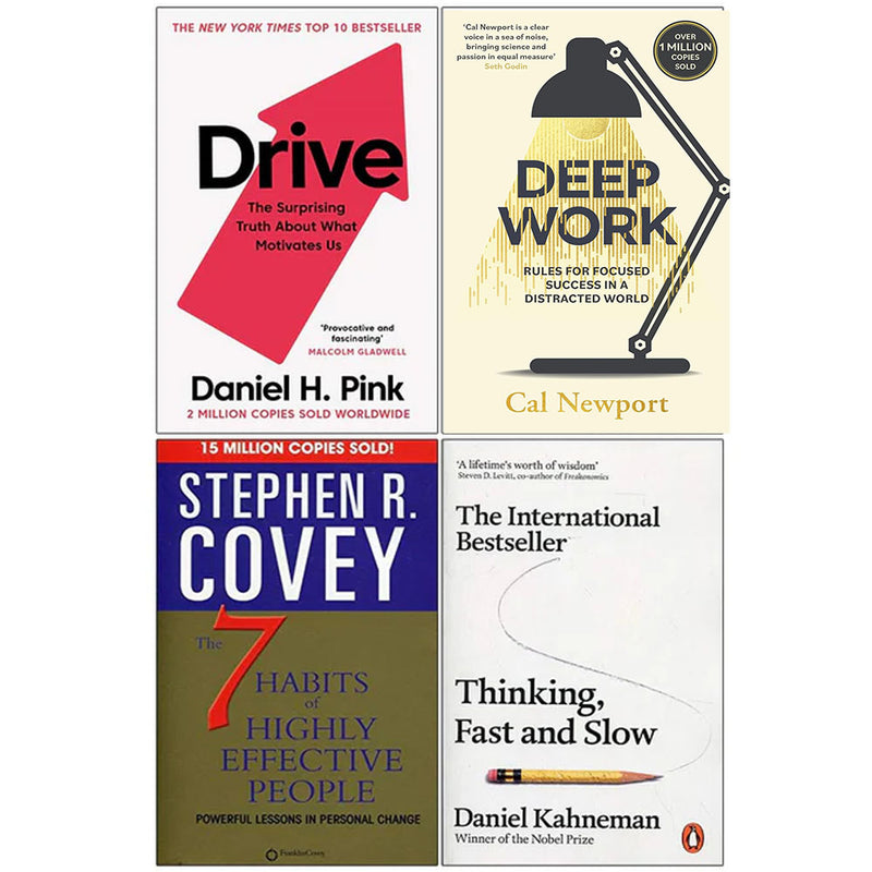 Drive Daniel Pink, Deep Work, 7 Habits of Highly Effective People, Thinking Fast and Slow 4 Books Collection Set - The Book Bundle