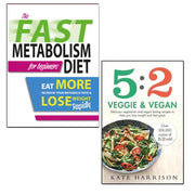 Two paperback books from The Book Bundle featuring 5:2 Veggie and Vegan recipes for fast metabolism and beginner-friendly dieting.