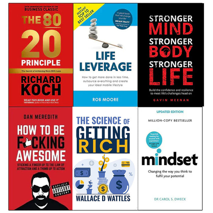 80/20 principle, Life leverage, Stronger Mind, How to be fucking awesome, The Science of Getting Rich, Mindset carol 6 Books Collection Set - The Book Bundle