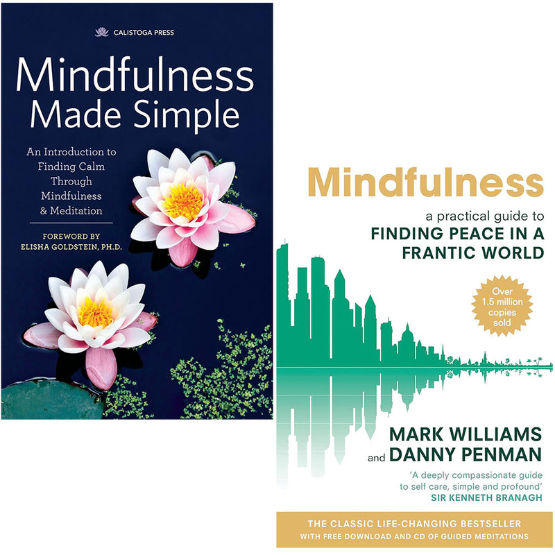 Two paperback mindfulness books from The Book Bundle, featuring guides on finding peace and practicing mindfulness.