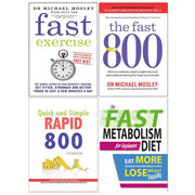 Set of four paperback books on fast exercise, metabolism diet, and health by Haylie Pomroy and Iota Publishing.