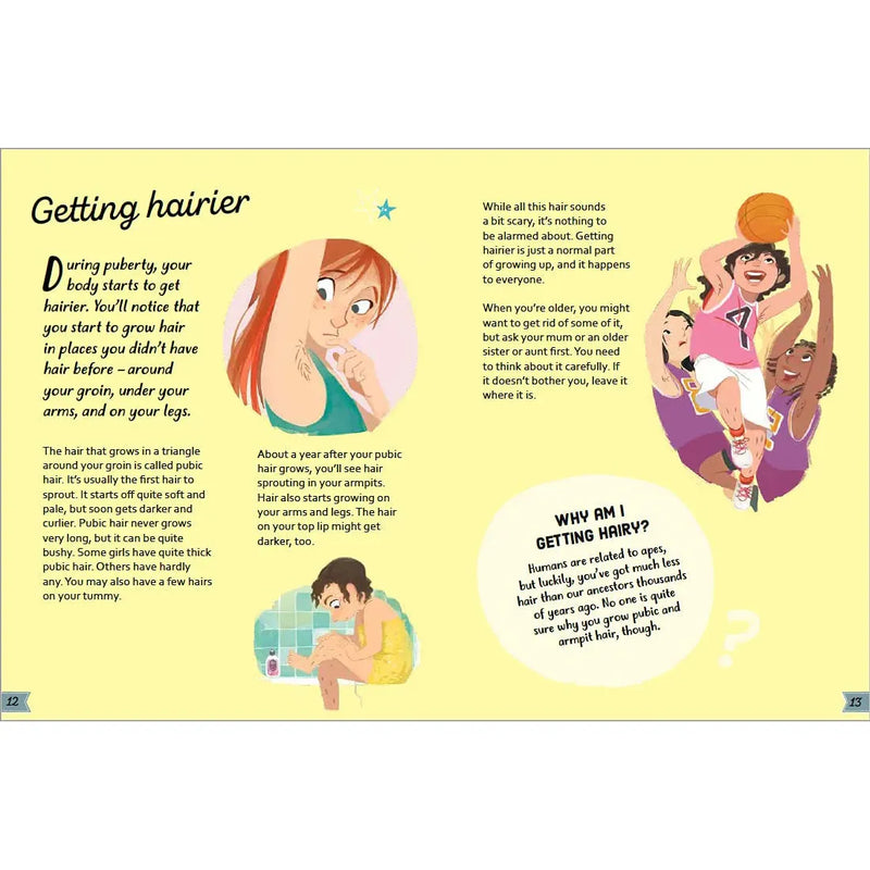 Paperback book titled "A Girl's Guide to Growing Up" by Anita Ganeri, about bodily changes for girls, published by Franklin Watts.