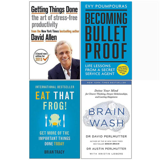 Getting Things Done, Becoming Bulletproof, Eat That Frog, Brain Wash 4 Books Collection Set - The Book Bundle