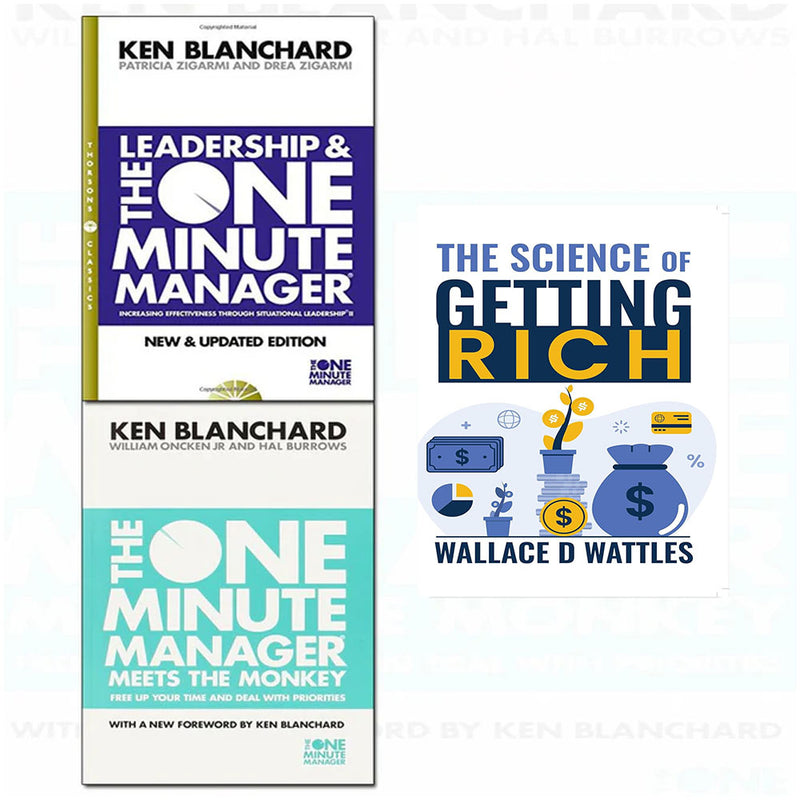 Collection of three non-fiction paperback books on leadership and wealth by Kenneth Blanchard and Brian Keane, including The Science of Getting Rich.