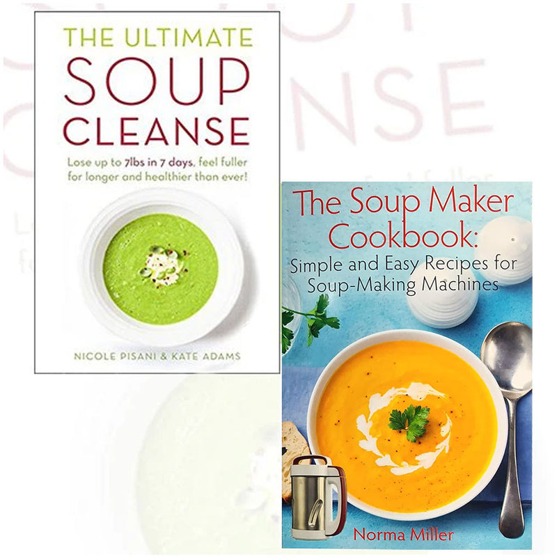 Two paperback books from Nicole Pisani's Ultimate Soup Cleanse and Soup Maker Cookbook collection, featuring colorful cover designs.