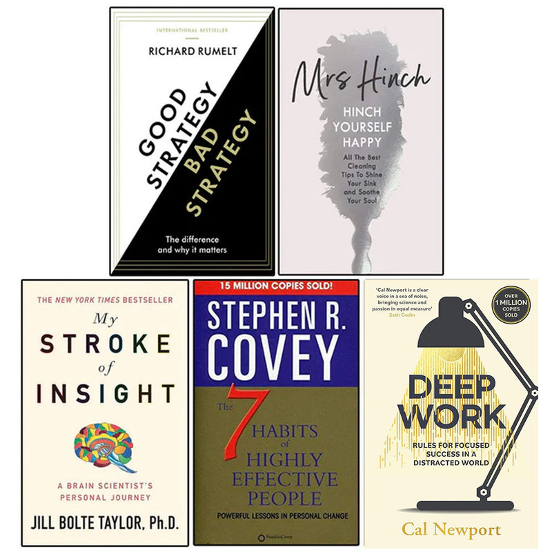 Five-book collection including Good Strategy Bad Strategy and Deep Work by Richard Rumelt, featuring non-fiction titles in mixed formats.