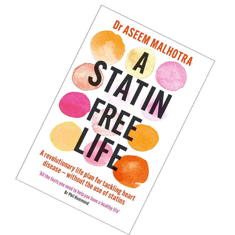 Cover image of "A Statin-Free Life" by Dr. Aseem Malhotra, a yellow paperback book on heart health and lifestyle change.