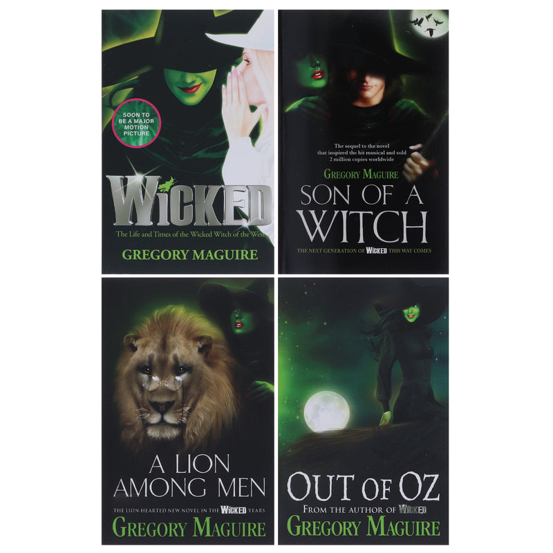 Front view of Gregory Maguire Wicked Years Series 4 books collection set, including Wicked, Son of a Witch, A Lion Among Men, and Out of Oz.