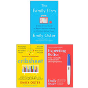 Emily Oster Collection of three books: The Family Firm, Cribsheet, Expecting Better, displayed together on a plain background.