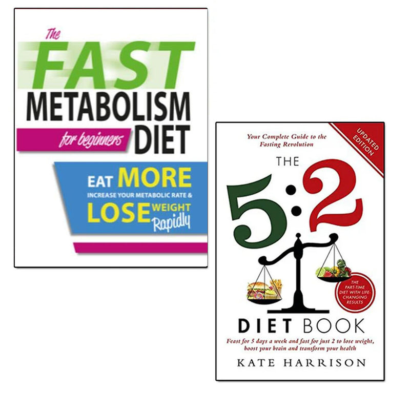 Two paperback books from the 5:2 Diet and Fast Metabolism Diet collection by Rockridge Press and Kate Harrison, featuring diet guides.