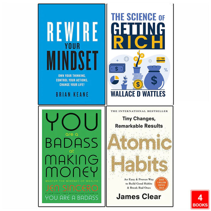 Atomic Habits, Rewire, The Science of Getting Rich, You Are a Badass 4 Books Collection Set - The Book Bundle